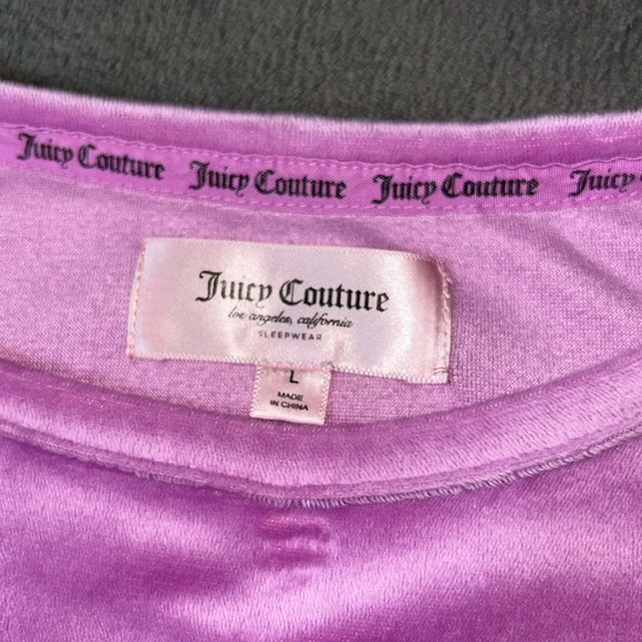 Juicy Couture Size L Purple Pink Velvet Embellished Short Sleeve Crop Top - Picture 2 of 6